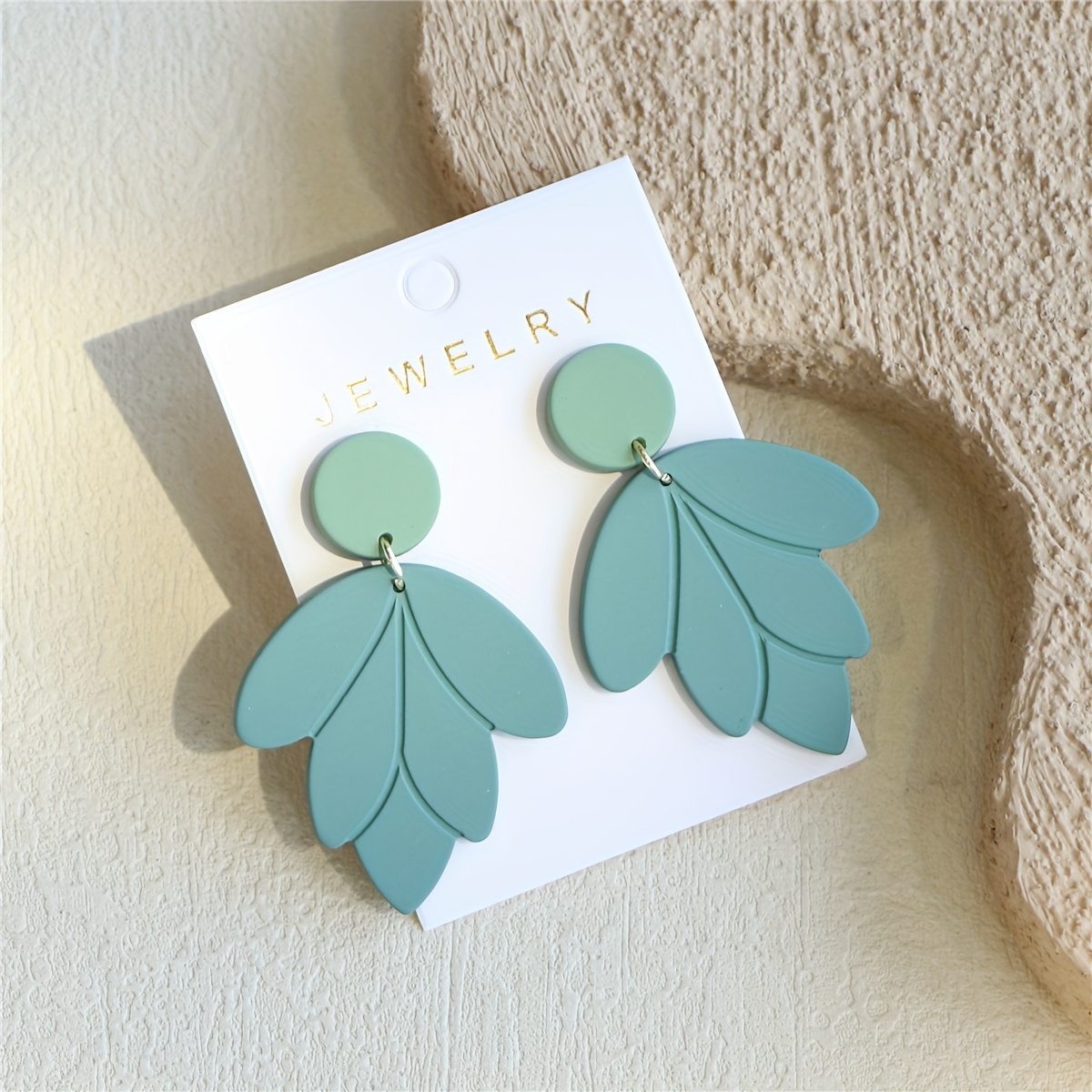 Women's Light Green Clay Texture Leaf Earrings